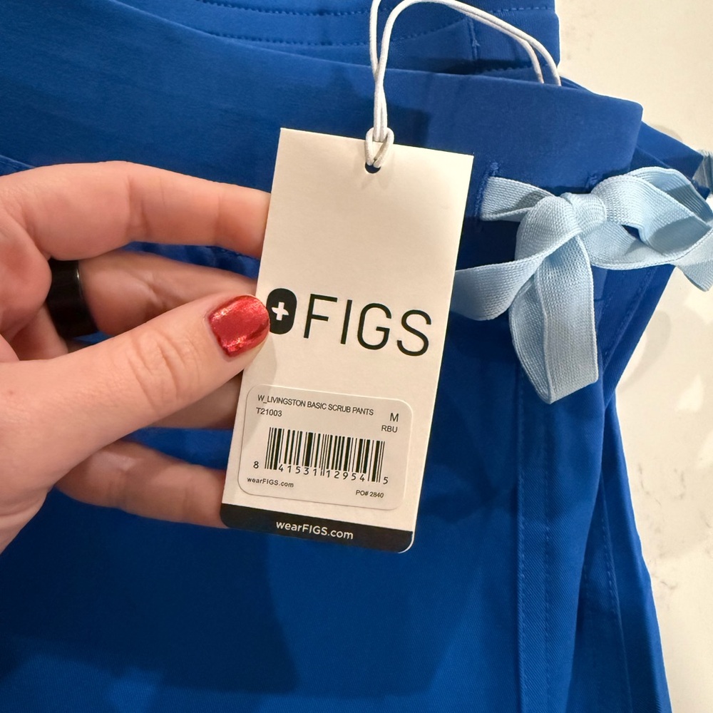 Figs Royal Blue Scrub Pants with Light Blue Tie